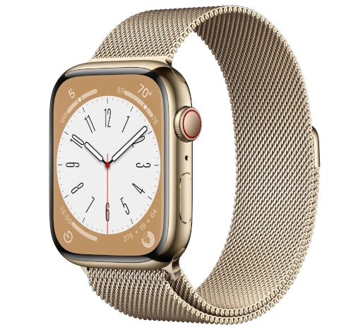 Apple Watch Series 8 41mm Gold Stainless Steel Case with OEM Band A2772 GPS Cellular watch