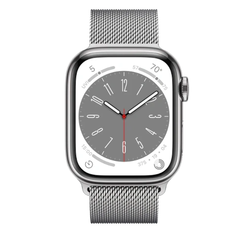 Apple Watch Series 8 41mm Silver Stainless Steel Case with Milanese Loop A2772 GPS Cellular watch
