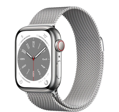 Apple Watch Series 8 41mm Silver Stainless Steel Case with OEM Band A2772 GPS Cellular watch