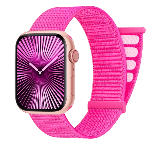 Apple Watch Sport 38mm Silver Aluminum Pink Woven Nylon Band MMF32LL/A watch