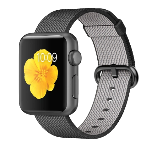 Apple Watch Sport 38mm Space Gray Aluminum Black Woven Nylon Band MMF62LL/A watch